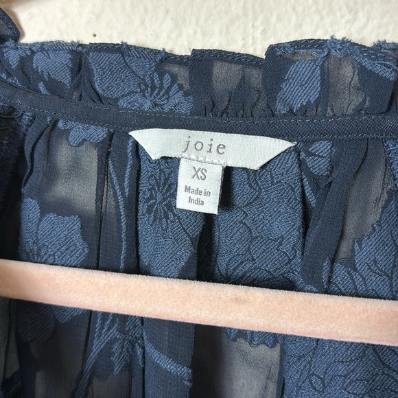 Joie Chaylse Top Dark Navy Blue Floral Sheer Popoever Sz XS - Picture 6 of 13